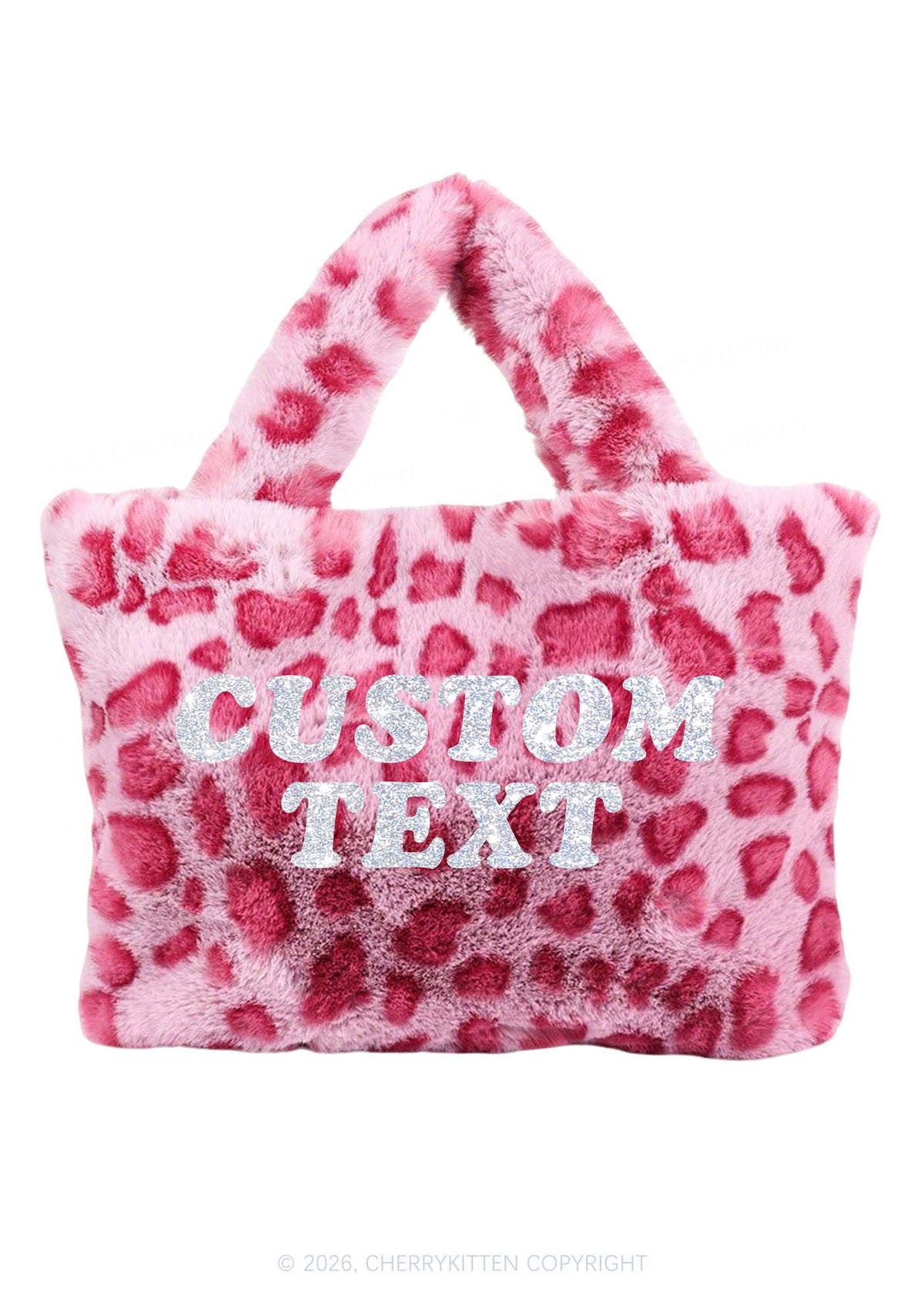 Glitter Custom Text Y2K Plush Leopard Handbag Cherrykitten