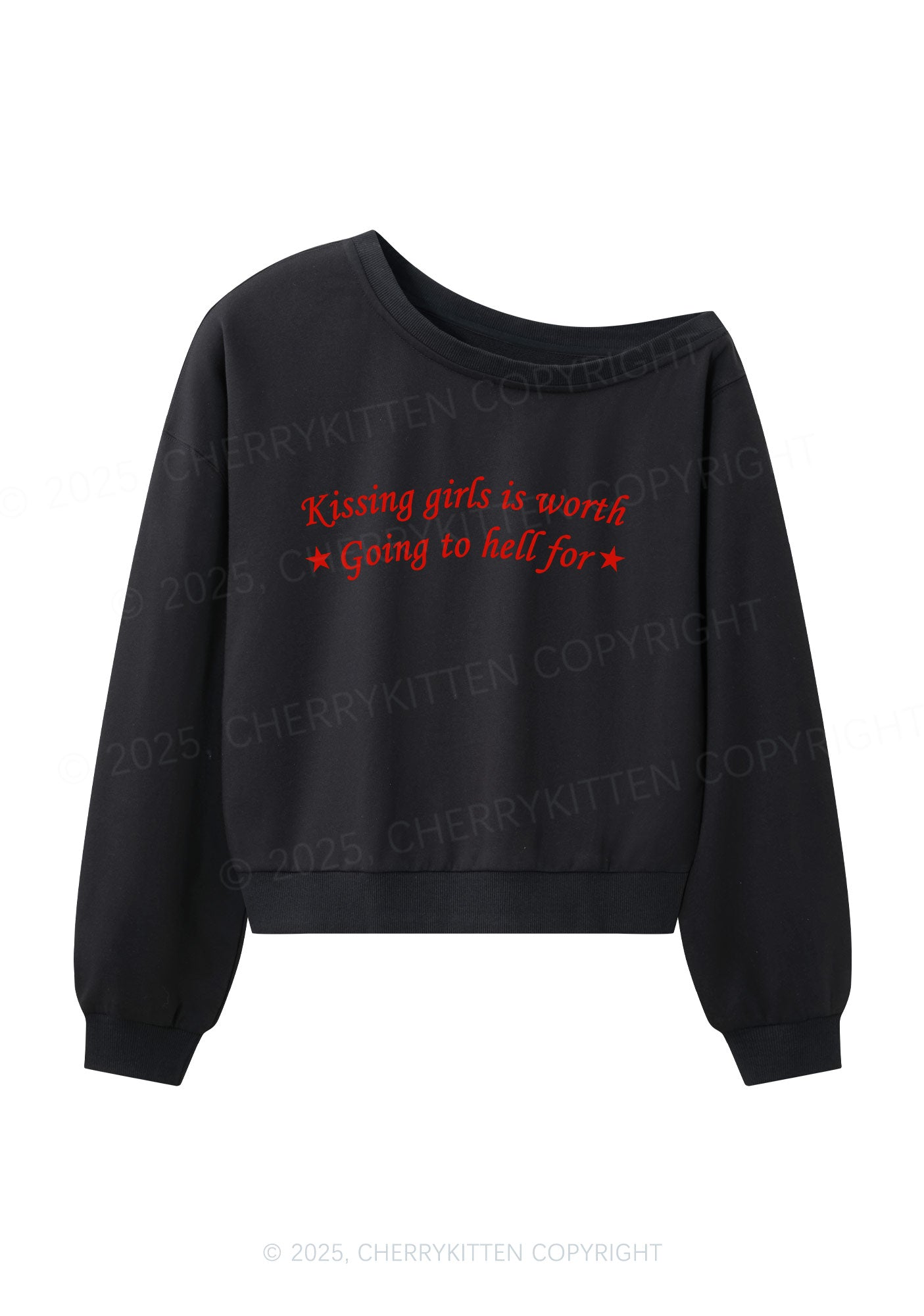 Kissing Girls is Worth Pride Y2K Off Shoulder Sweatshirts Cherrykitten
