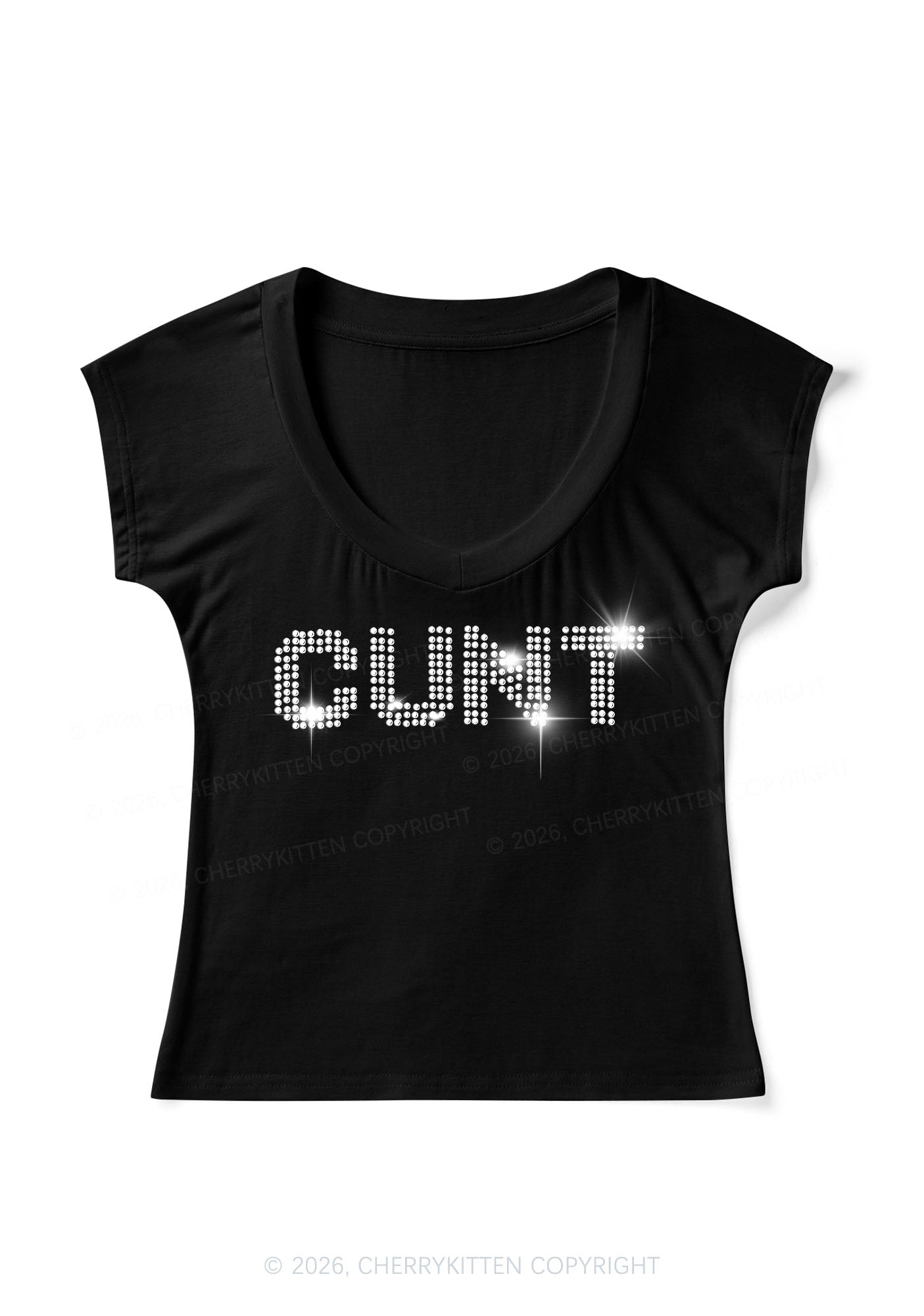 Rhinestone Cxxt Y2K V Neck T Shirts Cherrykitten