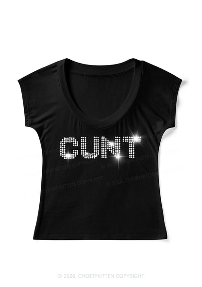 Rhinestone Cxxt Y2K V Neck T Shirts Cherrykitten