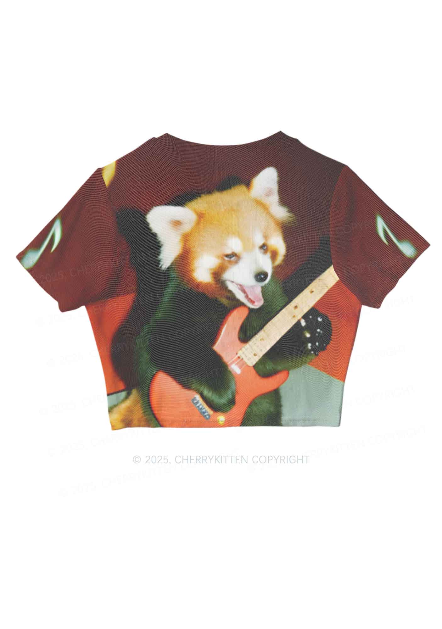Guitar Raccoon Y2K Mesh Crop Top Cherrykitten