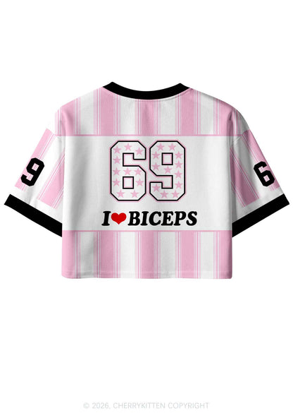 I Love Biceps Y2K Crop Sport Jersey Shirts Cherrykitten