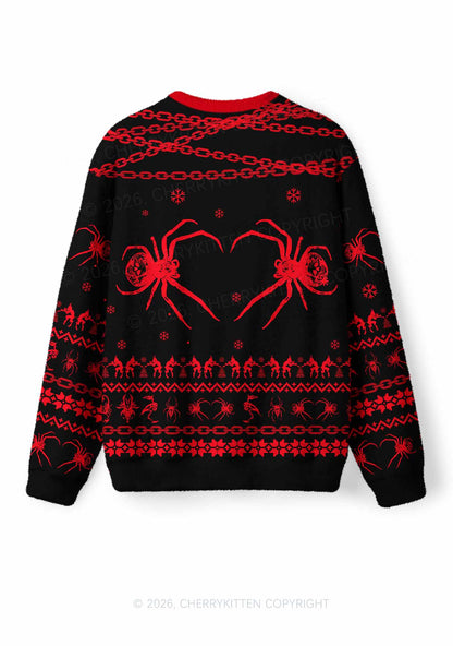 Halloween Skull Spider Y2K Knit Sweatshirt Cherrykitten