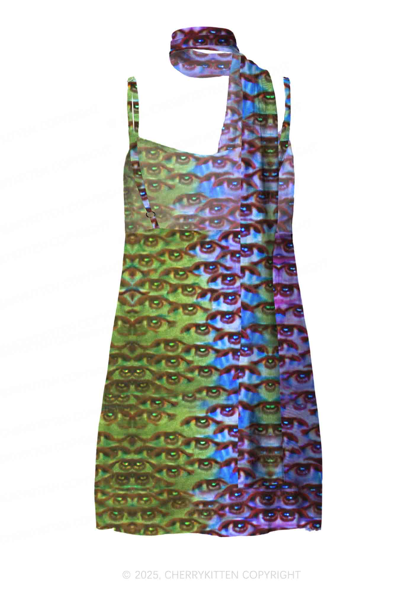 Halloween Spectrum Eyes Y2K Mesh Slip Dress Cherrykitten