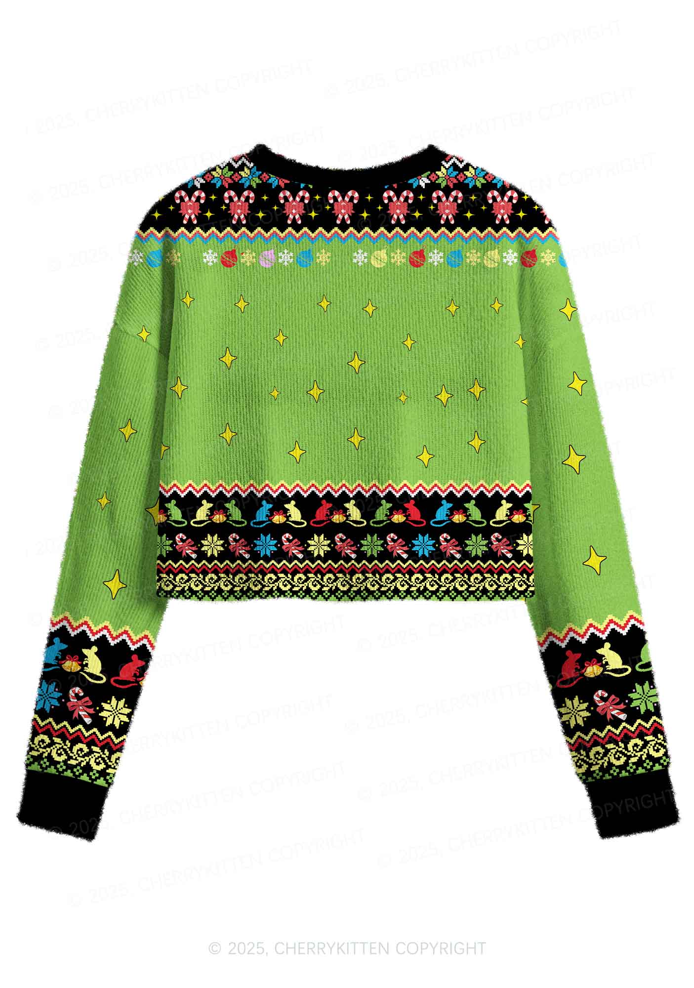 Overstimulated But Festive Y2K Christmas Crop Knit Sweatshirt Cherrykitten