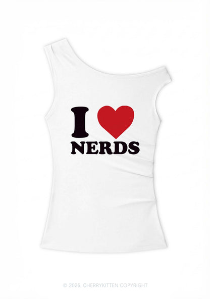 I Love Nerds Y2K Off Shoulder Tank Top Cherrykitten