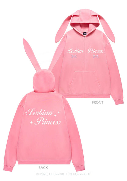 Lesbian Princess Pride Y2K Bunny Ear Zip Hoodie Cherrykitten
