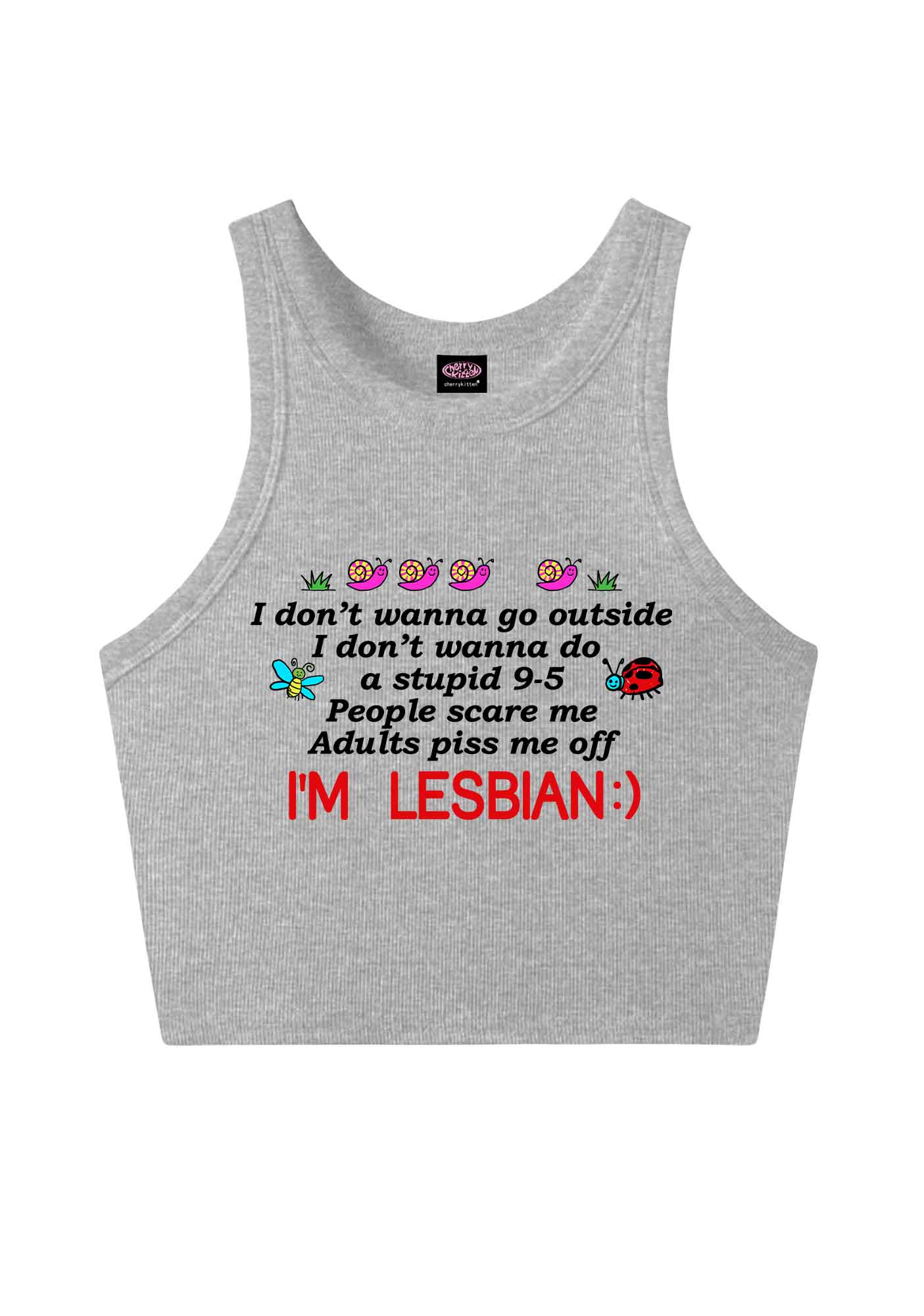 People Scare Me Im Lesbian Pride Y2K Crop Tank Top Cherrykitten