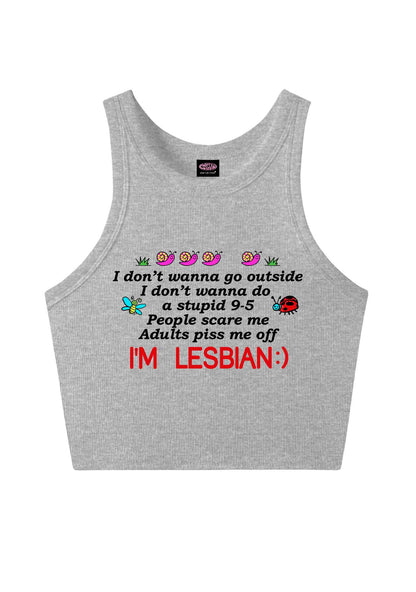 People Scare Me Im Lesbian Pride Y2K Crop Tank Top Cherrykitten