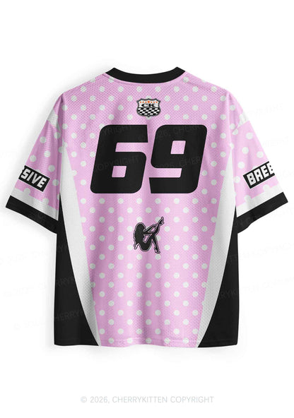 Submissive Breedable Pink Dots Y2K Sport Jersey Shirts Cherrykitten