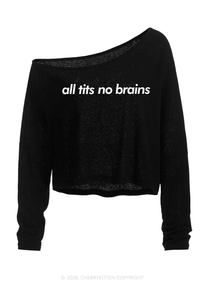 All Txts No Brains Y2K Off Shoulder Long Sleeve Crop Top Cherrykitten