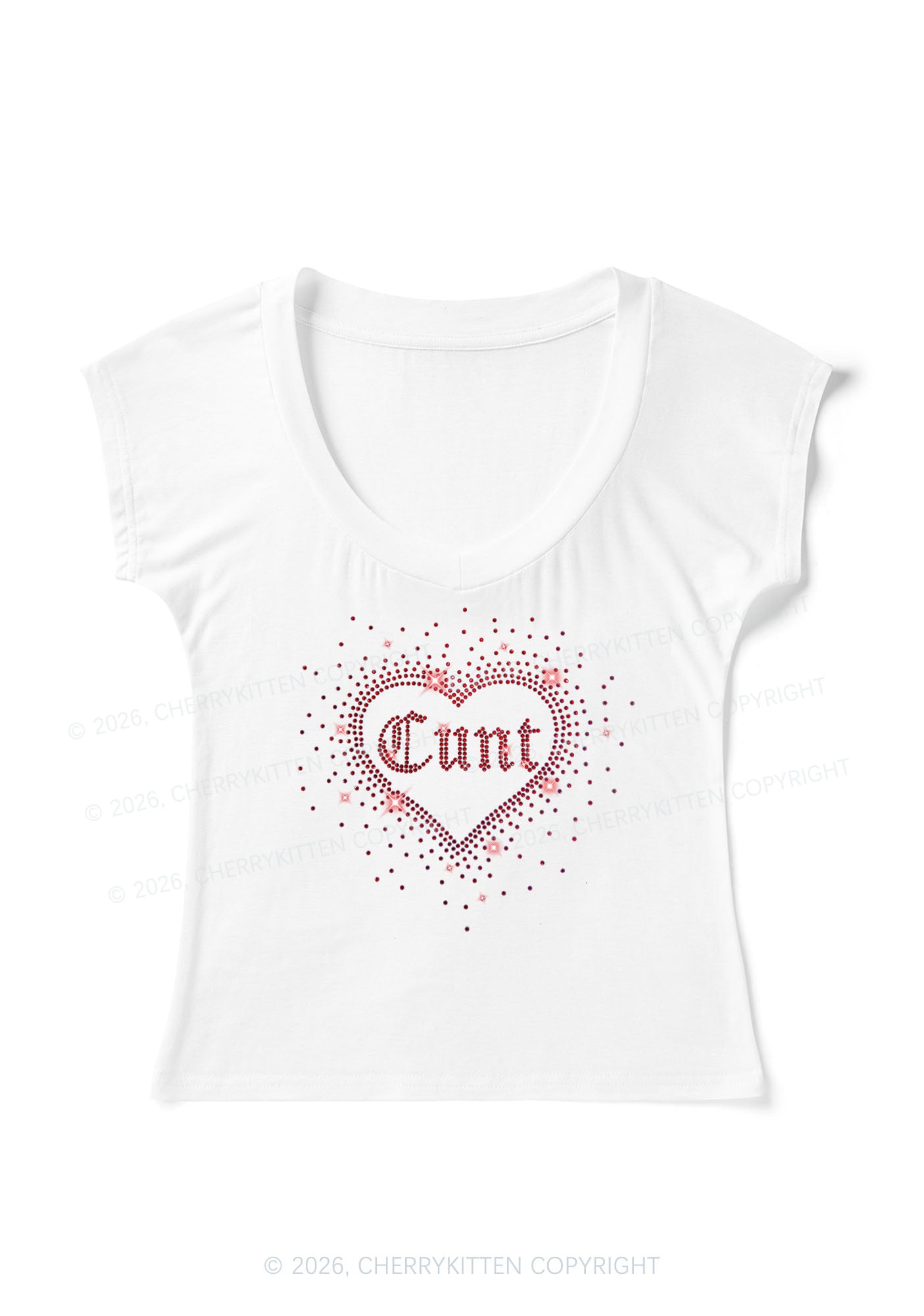 Rhinestone Love Cxxt Y2K V Neck T Shirts Cherrykitten