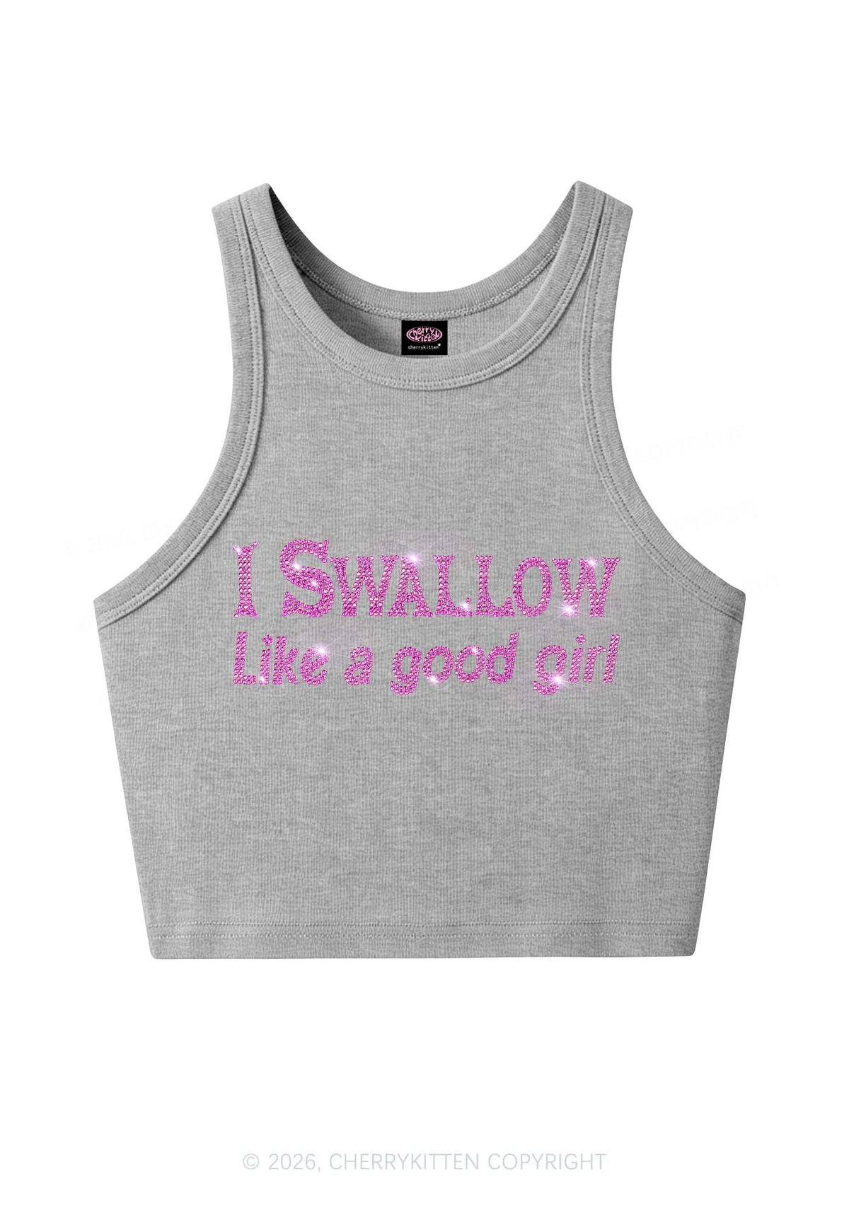 Rhinestone Swallow Like Good Girl Y2K Crop Tank Top Cherrykitten