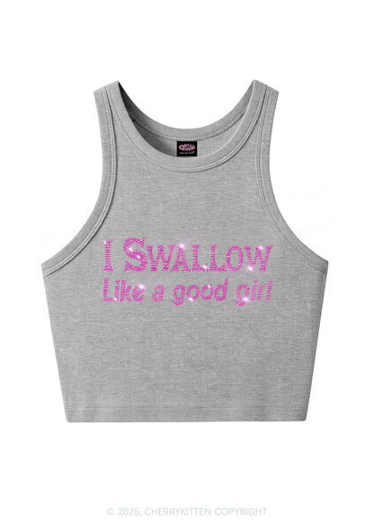 Rhinestone Swallow Like Good Girl Y2K Crop Tank Top Cherrykitten