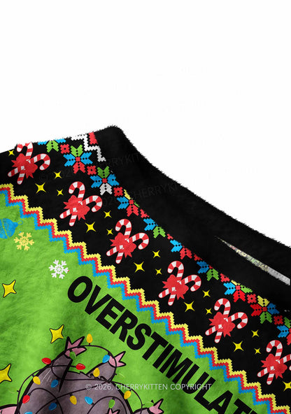 Overstimulated But Festive Y2K Off Shoulder Knit Sweatshirt Cherrykitten