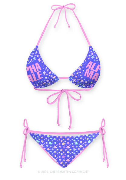 Purple Alpha Male Y2K Print Bikini Set Cherrykitten