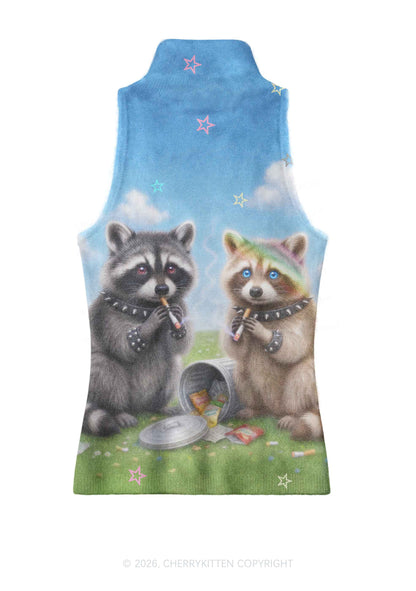 Two Punk Raccoons Smoking Y2K Knit Turtleneck Tank Top Cherrykitten