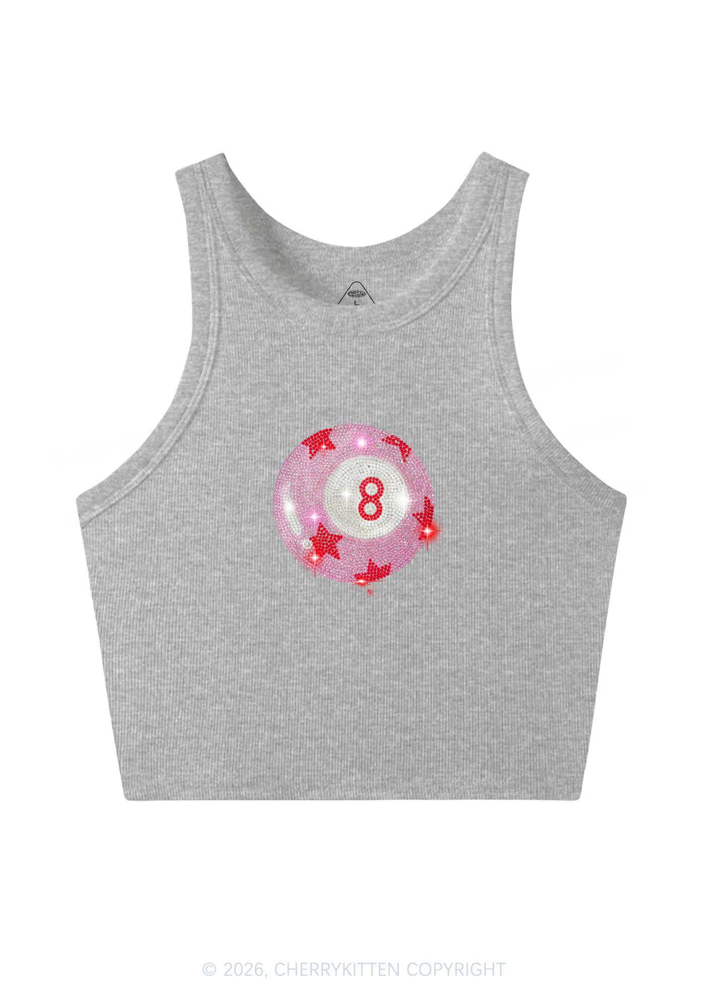 Rhinestone Pink Eight Ball Star Y2K Crop Tank Top Cherrykitten
