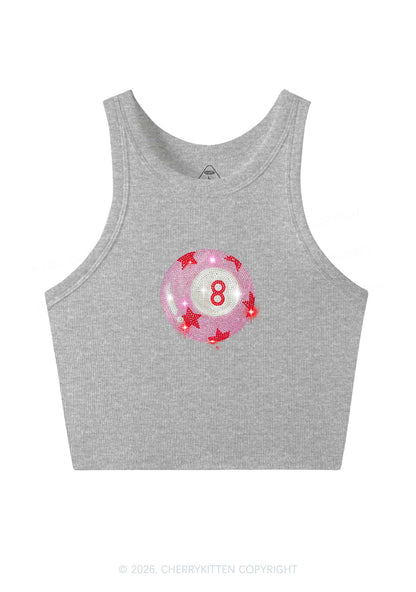 Rhinestone Pink Eight Ball Star Y2K Crop Tank Top Cherrykitten