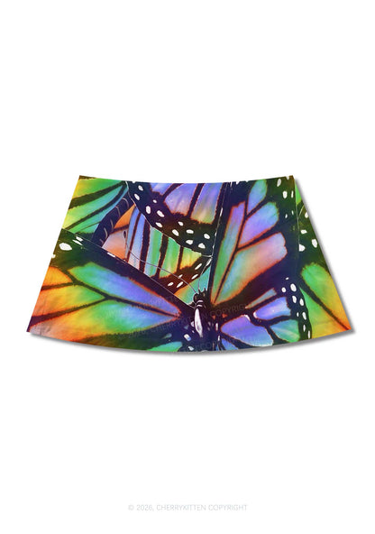 Rainbow Butterfly Y2K Print Mini Skirt Cherrykitten