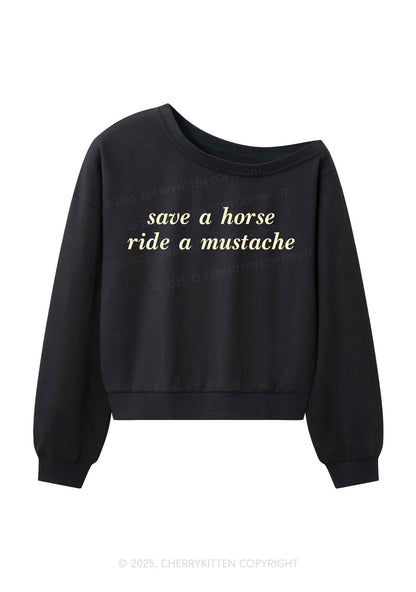 Ride A Mustache Y2K Off Shoulder Sweatshirts Cherrykitten