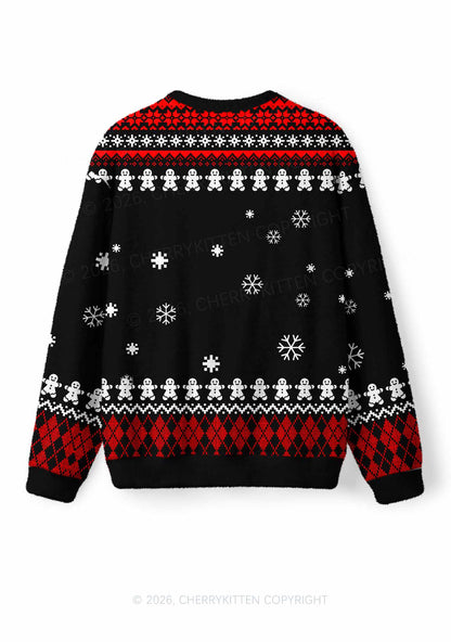 Gingerbread Man Burning House Y2K Knit Sweatshirt Cherrykitten