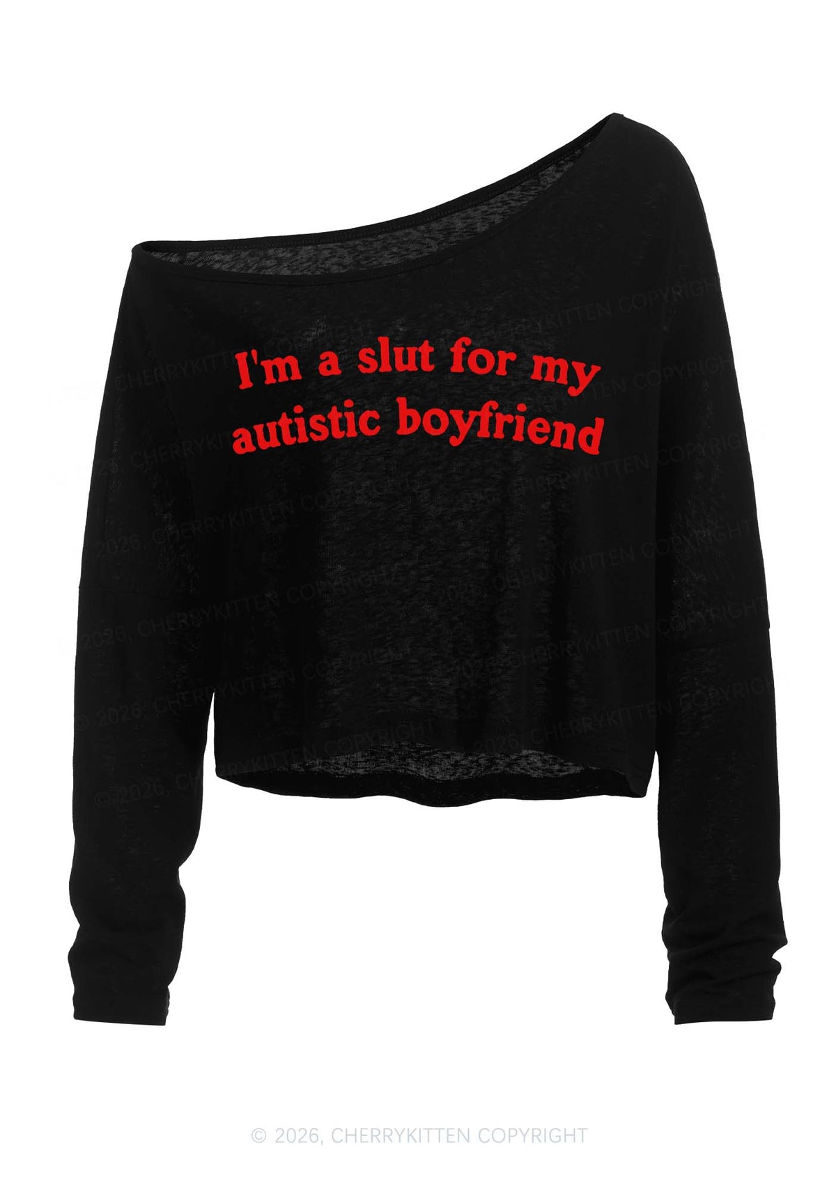 Slxt For My Autistic BF Y2K Off Shoulder Long Sleeve Crop Top Cherrykitten