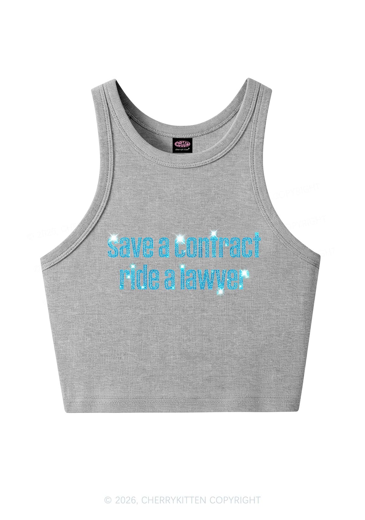 Rhinestone Ride A Lawyer Y2K Crop Tank Top Cherrykitten