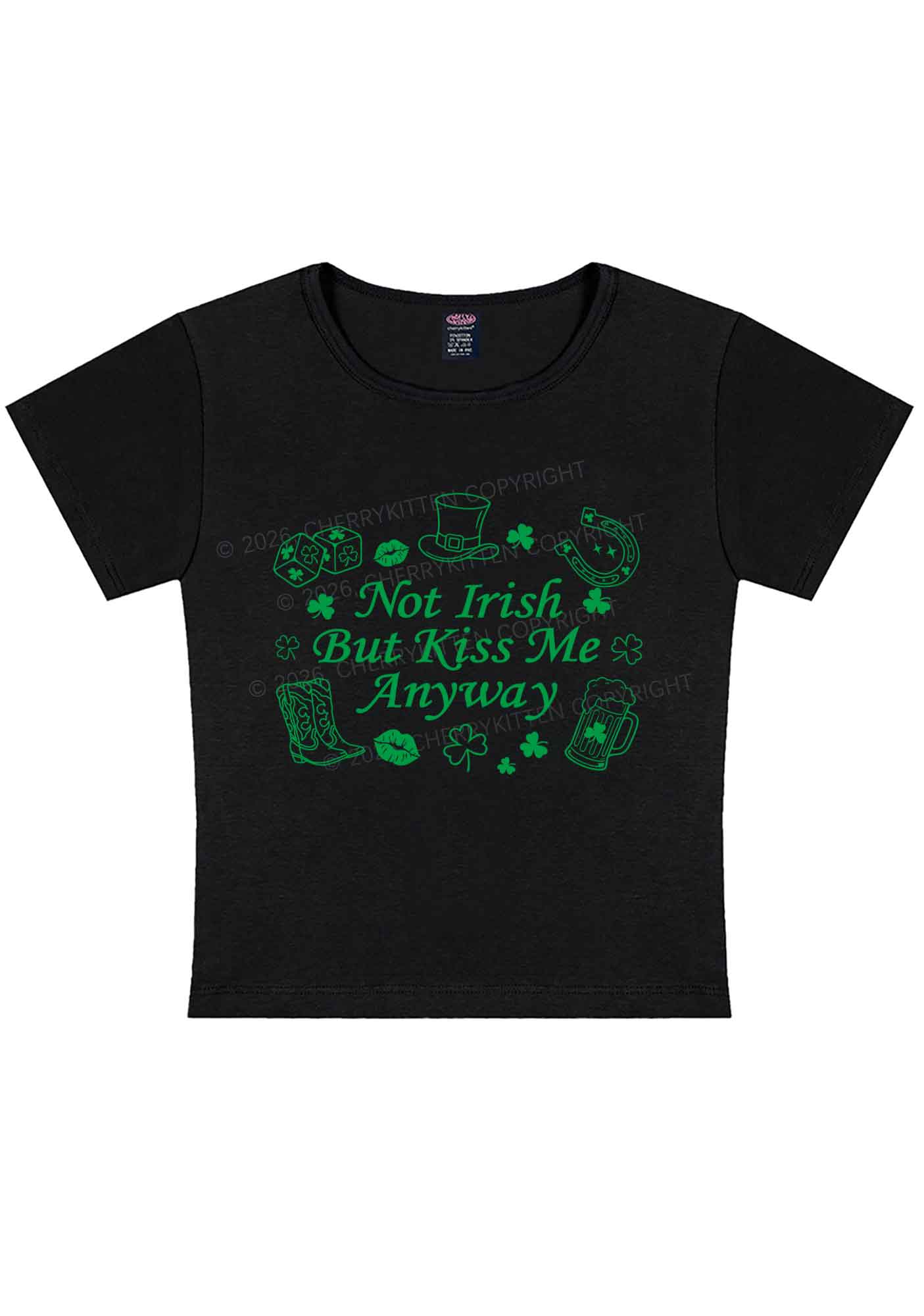 Not Irish Kiss Me Anyway St Patricks Y2K Baby Tee Cherrykitten
