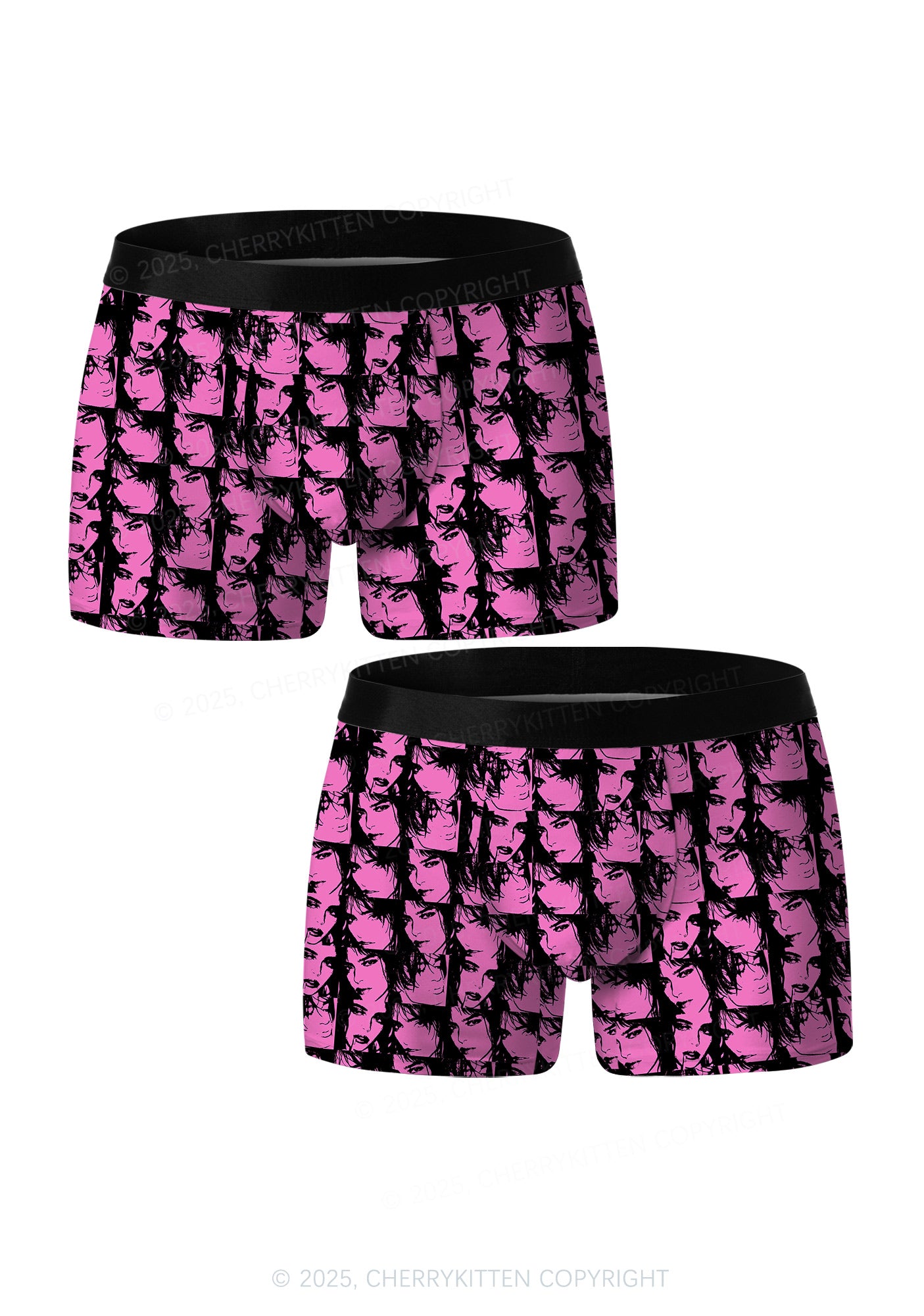 Pink Custom Portrait Valentine's Day Y2K Print Couples Boxer Briefs Set Cherrykitten