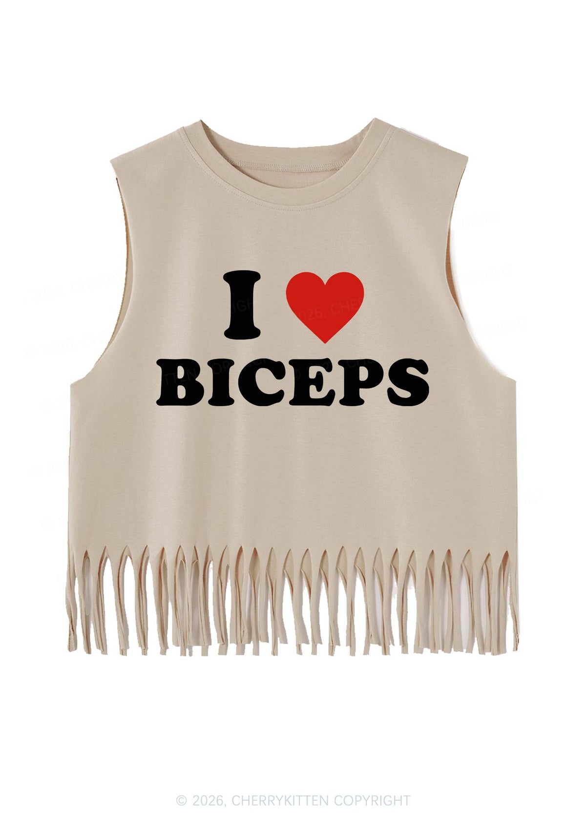 I Love Biceps Y2K Fringe Tank Top Cherrykitten