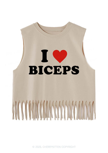 I Love Biceps Y2K Fringe Tank Top Cherrykitten