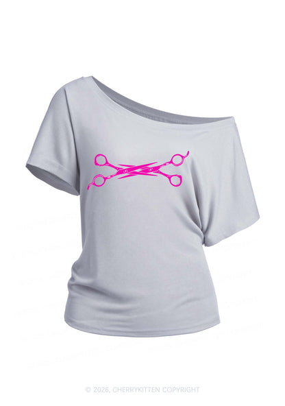 Pink Scissor Pride Y2K Off Shoulder Tee Cherrykitten