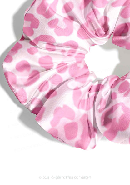 Pastel Pink Leopard Y2K Hair Scrunchie Cherrykitten