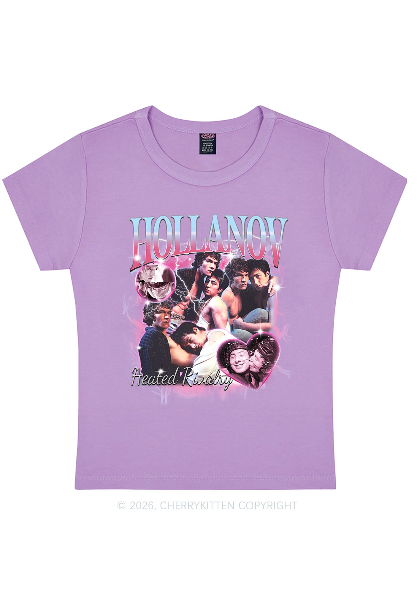 Retro Pink Blue HR Y2K Baby Tee Cherrykitten