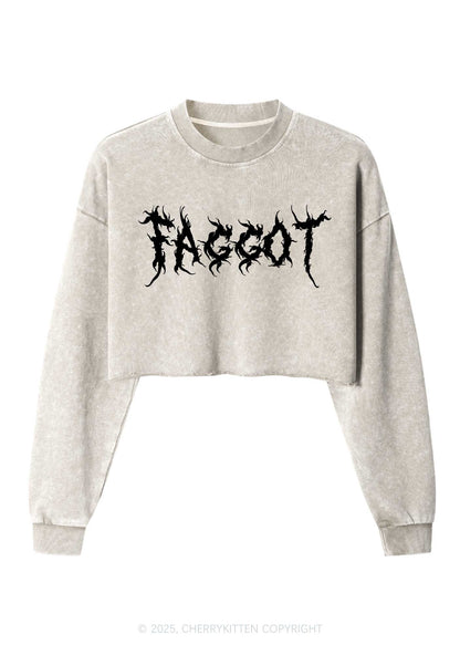 Punk Faggot Pride Y2K Crop Washed Sweatshirts Cherrykitten