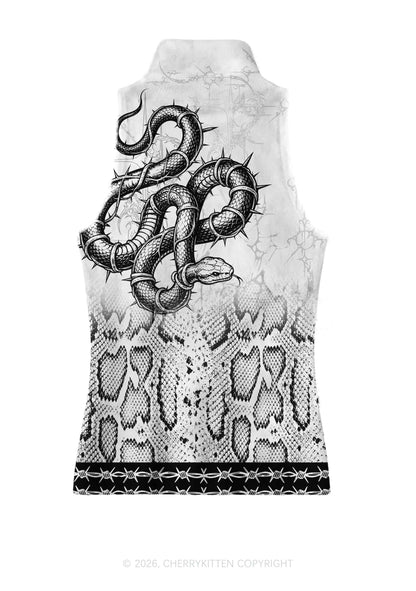 Halloween White Thorn Wrapped Snake Y2K Knit Turtleneck Tank Top Cherrykitten