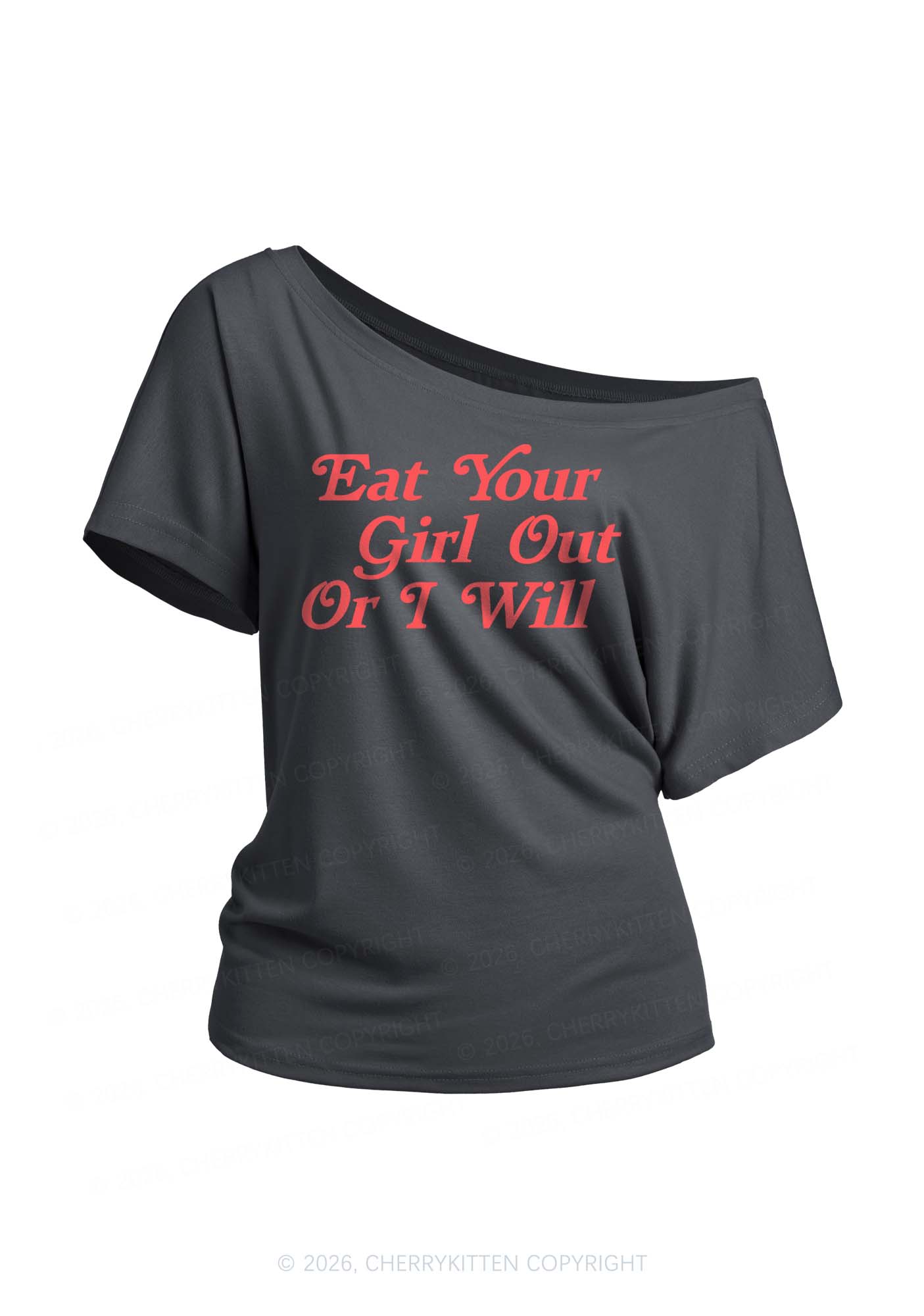 Eat Your Girl Out Y2K Off Shoulder Tee Cherrykitten