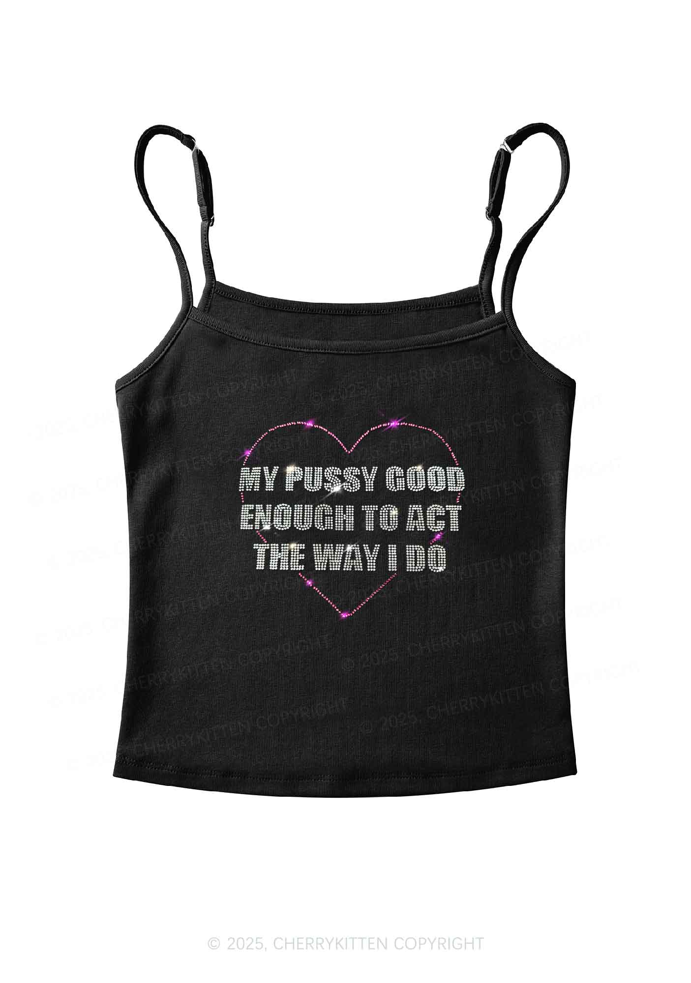 Rhinestone Good Enough To Act Y2K Spaghetti Strap Cami Cherrykitten