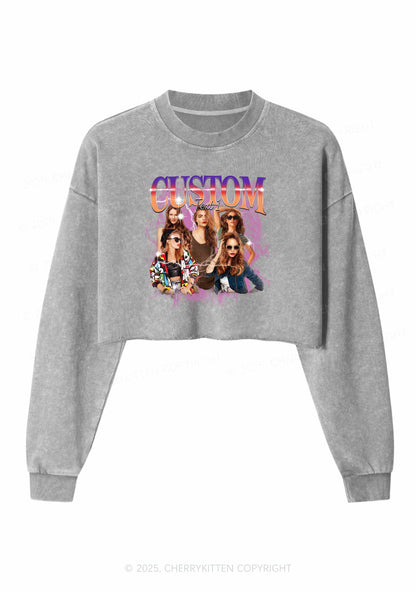Custom Photo Vintage Y2K Crop Washed Sweatshirts Cherrykitten
