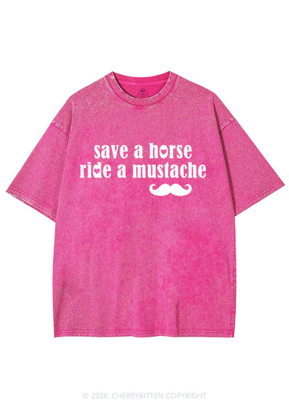 Ride A Mustache Valentine's Day Y2K Shirts Washed Tee Cherrykitten