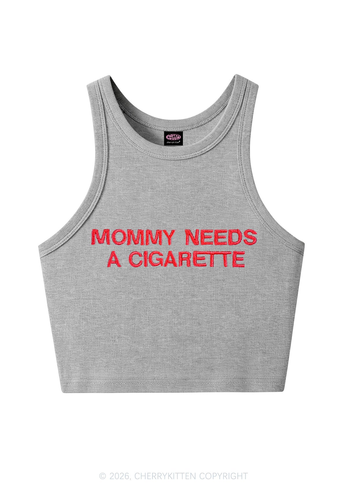 Embroidered Mommy Needs A Cigarette Y2K Crop Tank Top Cherrykitten