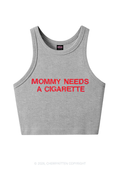 Embroidered Mommy Needs A Cigarette Y2K Crop Tank Top Cherrykitten