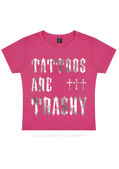 Tattoos Are Trashy Silver Foil Printed Y2K Baby Tee Cherrykitten