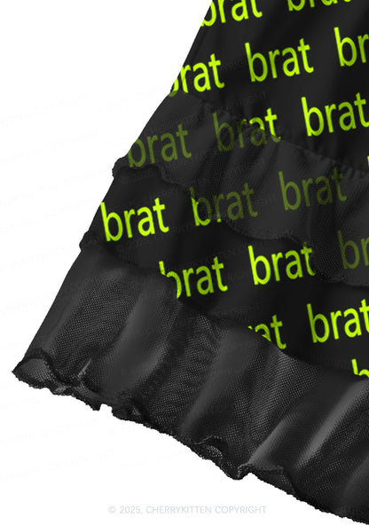 Green Brat Y2K Print Mini Layered Skirt Cherrykitten
