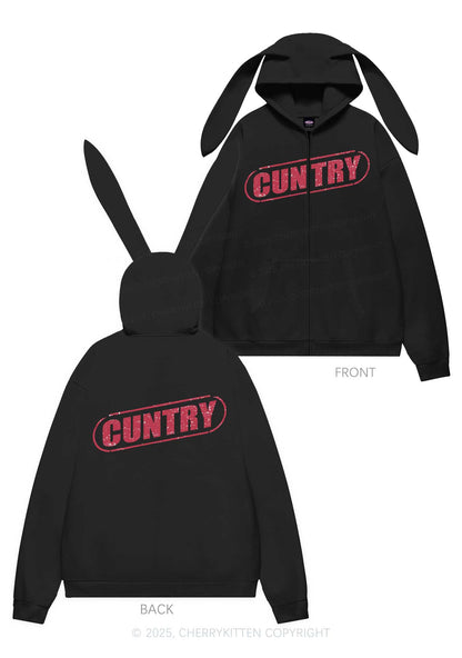 Cuntry Y2K Bunny Ear Zip Hoodie Cherrykitten