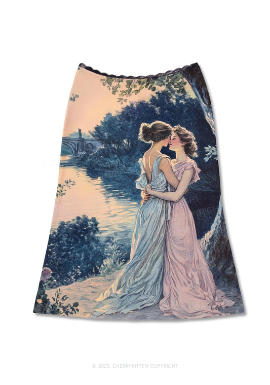 Best Friends Y2K Print Midi Skirt Cherrykitten