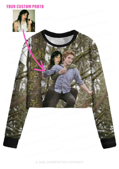 Custom Face Y2K Christmas Crop Knit Sweatshirt Cherrykitten