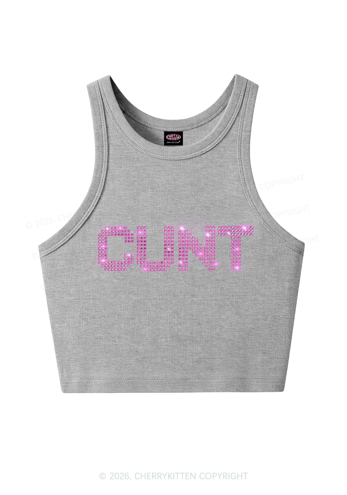 Rhinestone Pink Cxxt Y2K Crop Tank Top Cherrykitten