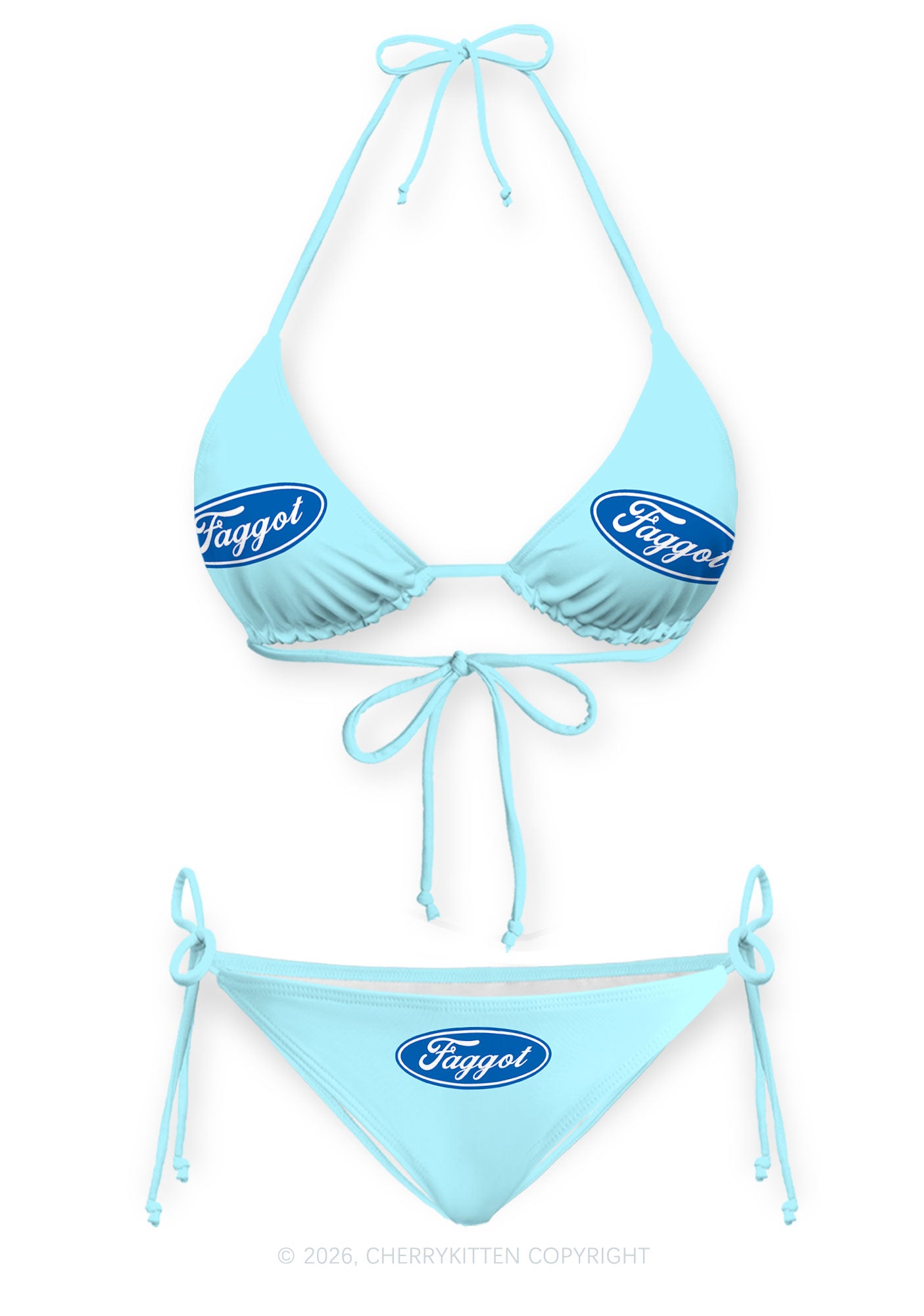 Blue Faggot Pride Y2K Print Bikini Set Cherrykitten